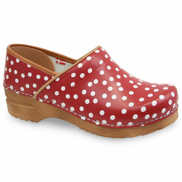 Sanita ROXBURY Women's Closed Back Clog in Red with White Polka Dots, Size 10.5-11, PR 476676-004-42